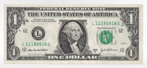 Close-up of a U.S. one dollar bill